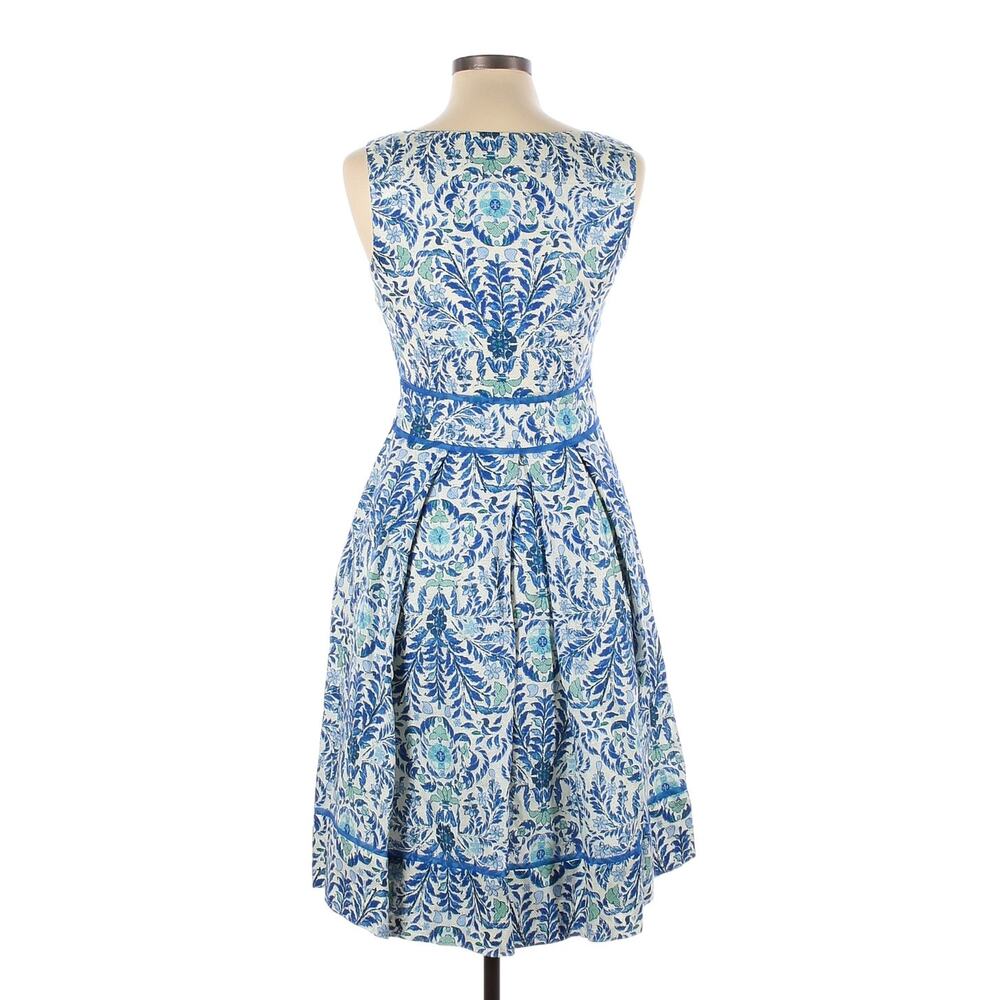 Tory Burch Ramona Fit Flare Dress Floral Garden Party Blue Linen Silk Size 6 - Picture 2 of 2